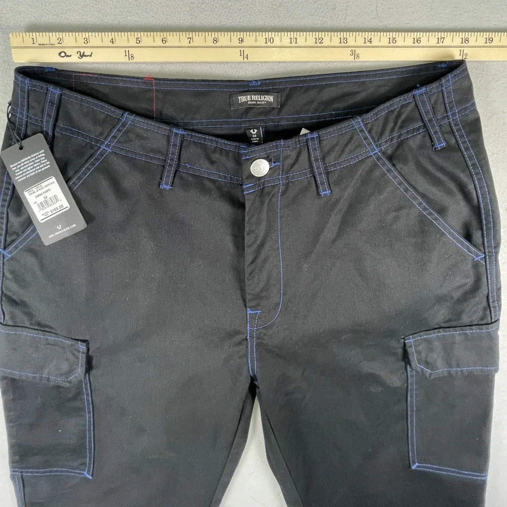 True Religion Cargo Pants Mens 34 Black Pacific Blue Straight Leg NWT Y2K Style